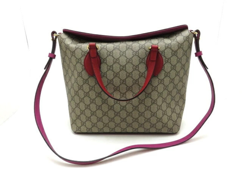 Gucci Shoulder Bag Canvas Calfskin Beige Cream Pink Red